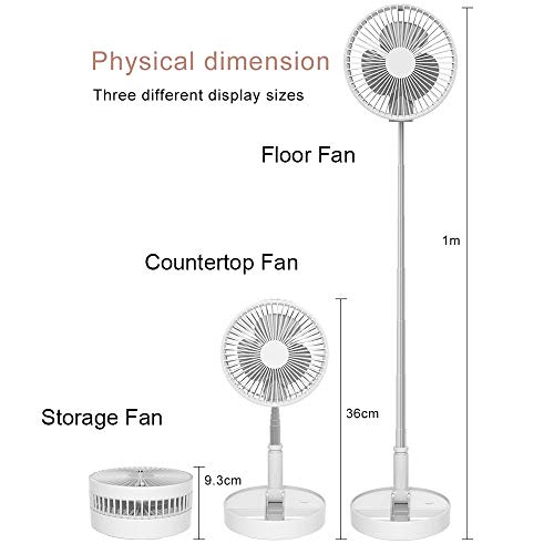 Folding Pedestal Stand Fan Mini Telescopic Fan USB Rechargeable Table Floor Fan Built-in 7200mAh Battery 4 Speeds Adjustable Height and Head Great for Office Home Outdoor Camping White - Thumbnail 4