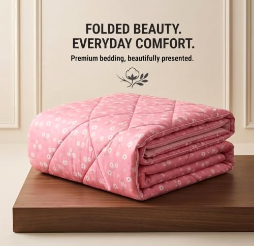 Image of SANMARINO 280 GSM Cotton King Size Comforter | Premium Floral Printed Quilt | Ultra-Soft & Lightweight Reversible AC Blanket for All-Season Comfort, AC Room & Mild Winter - 228x254 cm,Blossom Pink