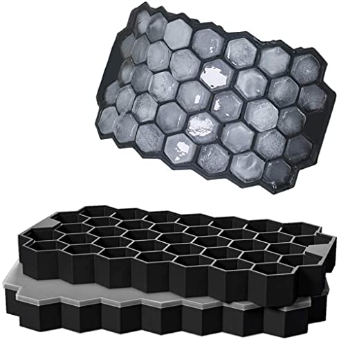IJsblokjesvorm siliconen ijsblokjesvorm set van 2 37 vakken met deksel ice cube tray BPA-vrije ijsblokjeshouder voor bier cocktails whisky (zwart)
