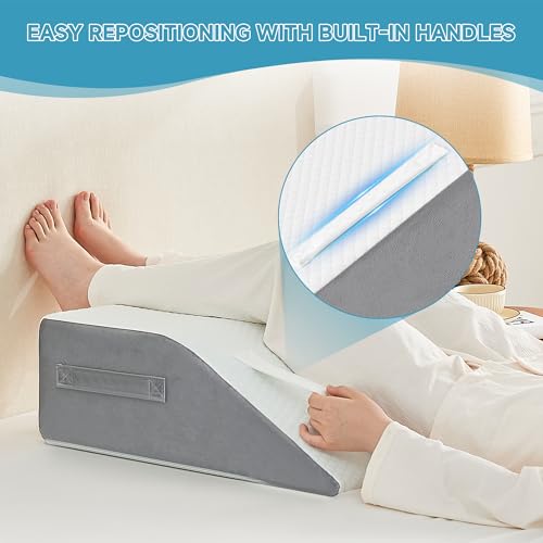 Image of Yojoker Leg Elevation Pillows for Swelling, Memory Foam Wedge Pillow for Legs Blood Circulation, Leg Elevation Pillows for After Surgery, Knee Wedge Pillow for Sleeping Back Hip Ankles Relief Grey