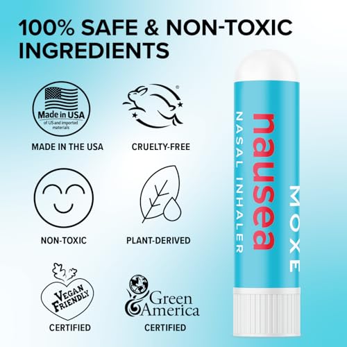 Image of MOXE Nausea Nasal Inhaler Sticks, All Natural Essential Oil Blend, Ginger, Cardamom, Peppermint, Sweet Orange, Upset Stomach, Headaches, Easy-to-Use Portable Aromatherapy, Made in USA, 3 Pack
