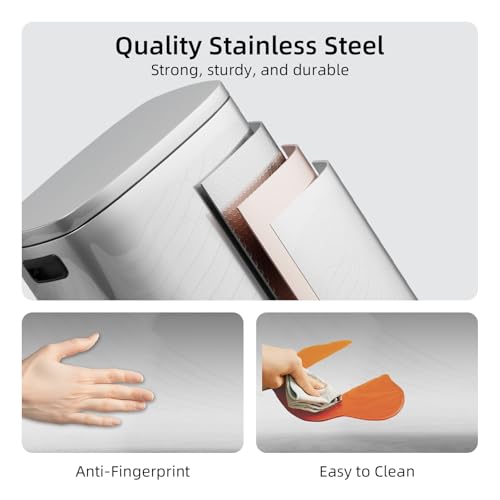 Image of KUK 13 Gallon /50L Stainless Steel Kitchen Trash Can with Lid and Step Pedal-Large Capacity Garbage Bin with Odor Seal, Silent Close Lid, Removable Inner Bucket for Home, Kitchen, Bedroom, Office