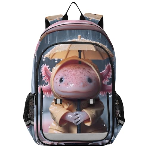 Kids Backpack for School, Cute Axolotl Animal Print Large Ergonomic Backpack for Kids, 6-12 Y School Bag with Front Flap, 17 Inch