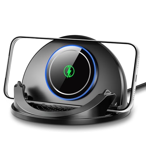 Beeasy Cargador Inalambrico Coche de Silicona, 15W Qi Rápido Estación de Carga Inductiva, [2025 Ventilador Integrado], Soporte Móvil Coche Salpicadero para iPhone Samsung Smartphone