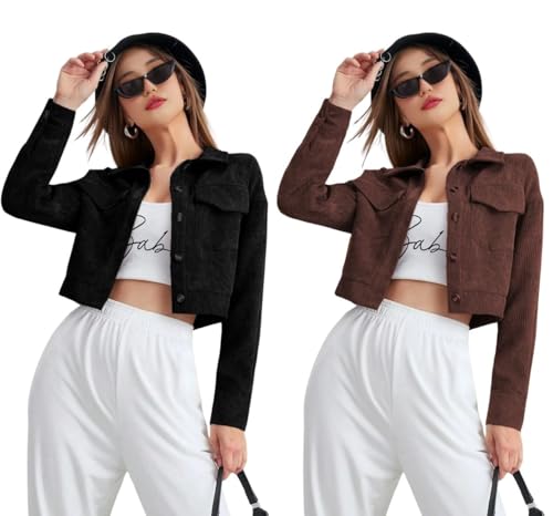 Image of SMOWKLY Womens Casual Cropped Full Sleeve Button Down Korean Style Jacket
