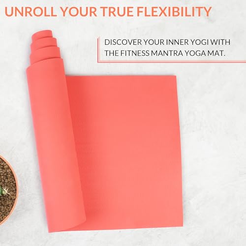 Fitness Mantra® 6mm Yoga Mat with Carrying Strap for Gym Workout and Yoga Exercise Anti-Slip Yoga Mat for Men & Women Fitness|Color Red| 5
