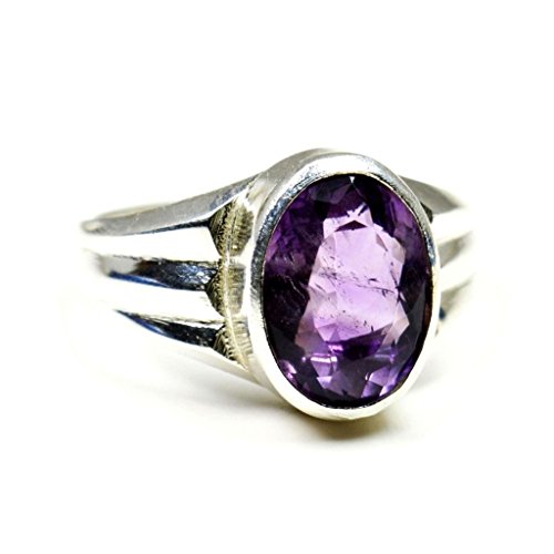 Bague argent massif améthyste naturelle violette 4 carats taille 48-68