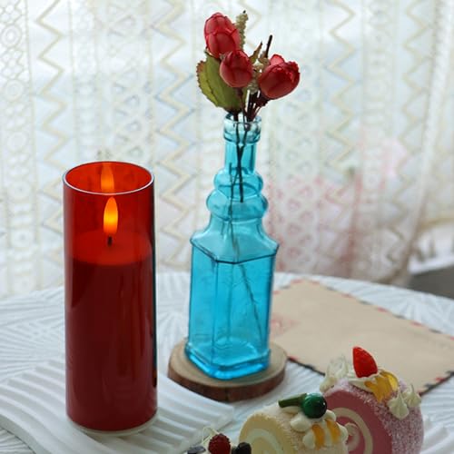 Image of CANDLE CHOICE Indoor Outdoor Flameless Candles with Timer Waterproof Realistic Flickering Battery Operated Pillar LED Lights with Acrylic Shell Wedding Party Christmas Decorations 6 Pack 2 inchx6 inch Red