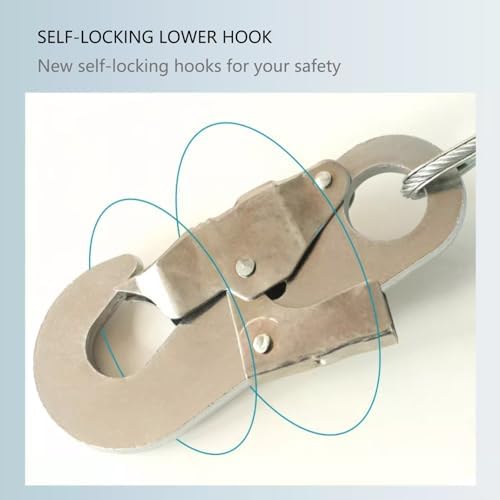 Self-Retracting Fall Protection Lanyard, 150kg/330lb Capacity, 7m/23ft Steel Safety Rope with Double Locking, Ideal for Work-at-Height Safety and Fall Arrest