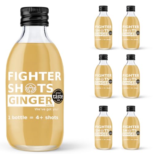 Botellas Dosificadoras de Fighter Shots de Jengibre (6x250ml/24+ Shots) | Galardonados frescos e intensos shots de jengibre | Aumenta la Energía | 100% Natural/Sin Gérmenes Desagradables