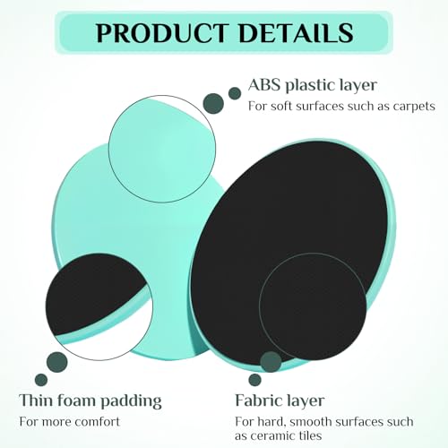 Jesiah 2Pcs Dual Sided Gliding Discs, 17.5cm Reversible Core Sliders Ultimate Core Trainer Exercise Discs Abdominal workout Strength Glider for Men Women Gym Home Carpet Wood Hard Floors - Image 6