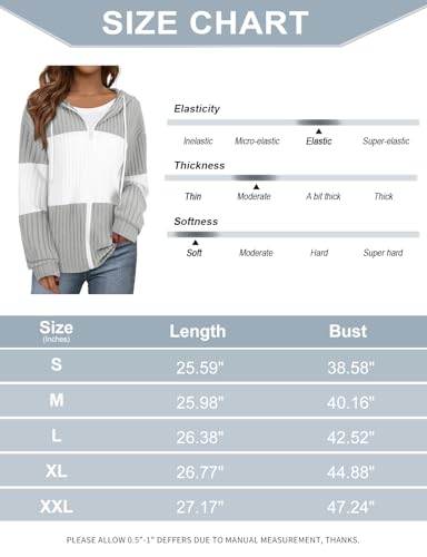 Gemulate Women's Zip Front Color Block Ribbed Hoodie, Long Sleeve Hooded Jacket for Winter Casual Layers Grey XL - Image 5