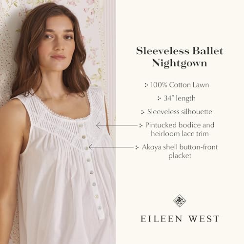 Image of Eileen West Sleepwear & Loungewear for Women - Poetic Woven Lawn Collection - 100% Cotton Lightweight Sleeveless Nightgown