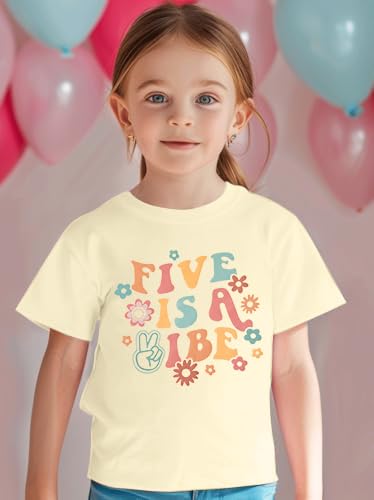 Birthday Girl Shirt Toddler 5th Birthday Shirt Five is A Vibe Print T-Shirt Cute Short Sleeve Outfit Kids3