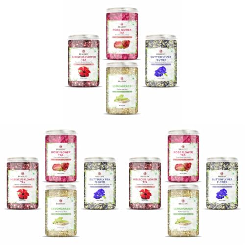 Image of BRALCON Herbal Tea Combo Pack - Hibiscus Flower Tea, Butterfly Pea, Rose, Lemongrass - 400g (100g x 4) | Premium | Antioxidant (Pack of 3)
