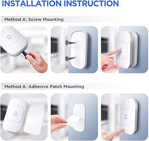 Image of himster Wireless Doorbell, Waterproof Door Bell Chime Kit Alarm for Home at Over 1000 Feet Range Operating with 56 Melodies, LED Flash, 7 Levels Adjustable Volume (White 1 Transmitter & 1 Receiver)
