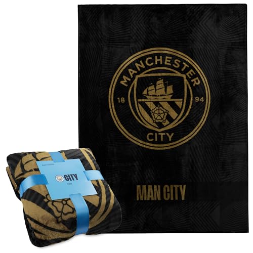 Manchester City F.C. Fleecedecke, weiche Fussball Kuscheldecke 125 x 150 cm (Schwarz)