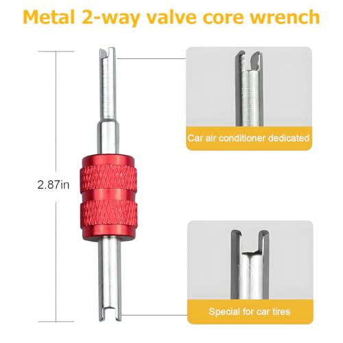 Image of Osilly 3PCS Car Tire Valve Stem Tools, Single Dual Head Vehicle A /C Valve Core Remover Puller, 4 Way Auto Air Conditioning Line Repair Tyre Wrench Tool, Universal for Bicycle RV Truck (Red)