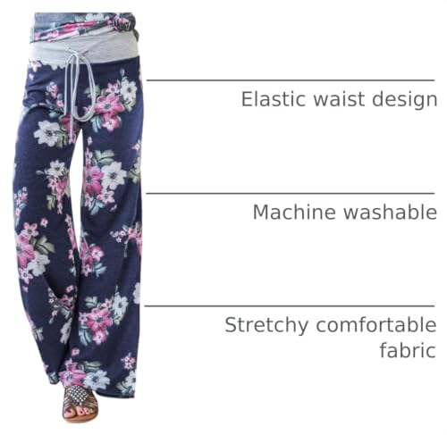 Image of AMiERY Women's Comfy Casual Pajama Pants Floral Print Drawstring Palazzo Lounge Pants Wide Leg