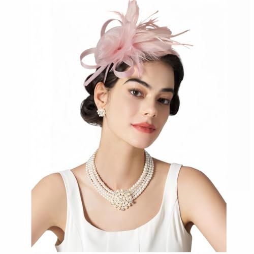 Michear Tocado para mujer, tocado de plumas con agarre transparente, peine para el pelo de fiesta de té para bodas, Derby de Kentucky, eventos de cóctel (Reino Unido, Alpha, talla única, rosa)