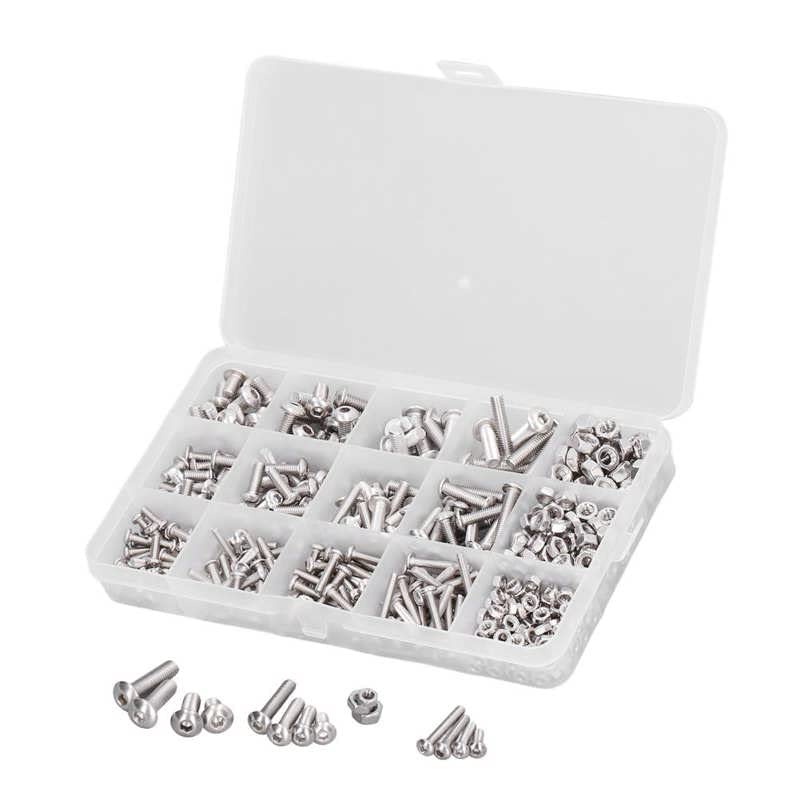 Generic 500Pcs Screws Nut Assortment Kit Hex Round Screws Nuts 304 Stainless Steel Assortment Set Boxed Kit M3 M4 M5 Hex Round Screw Nut