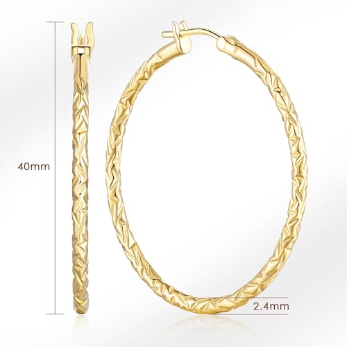 Gold Hoop Earrings 14K Gold Hoop Earrings for Women Large 14K Earring Hoops Interlaced Engraving Design Womens Earring Hoops 35/40mm2
