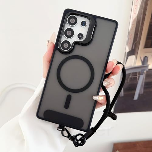 Coque Galaxy S24 noir avec dragonne magnétique Mate et étui antichoc