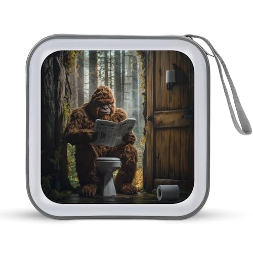 Gorilla Bigfoot Sitting On The Toilet Reading Newspaper CD Case Plastic DVD Case Holder Wallet Disc Storage Organizer for Car Travel