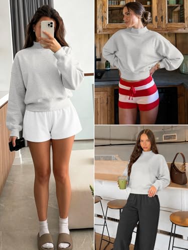 ATHMILE Womens Mock Neck Cropped Sweatshirts High Neck Turtle Neck Tops - image 5