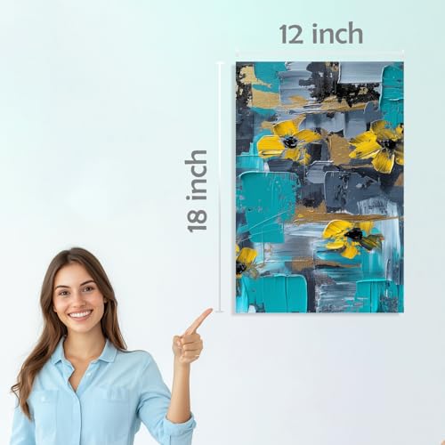 Image of Abstract Floral & Nature Teal Gold Art Print Set - Sticker - 12x18 Inch - Pack of 6 Wall Room Decoration art Poster Prints