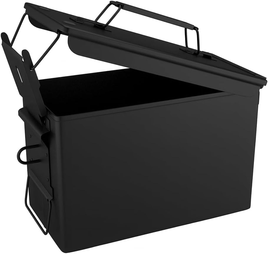 Lockable Metal Ammo Storage Box - Military & Army Steel Ammo Can for Ammunition Storage - Waterproof Ammo Crate Utility Box