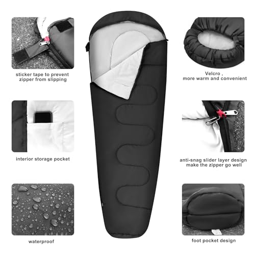 Schlafsack Outdoor für Camping 3 Jahreszeiten - Erwachsene Schlafsack Sommer Schlafsack 2 in 1 Funktion Mumienschlafsäcke Warm Leichtgewichtig Wasserabweisend für Rucksackreisen Wandern und Reisen