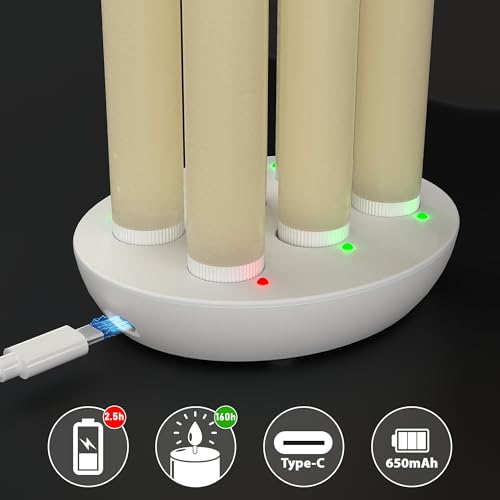 Image of Rechargeable Flameless Taper Candles with Remote, Charging Station, 6 Pcs