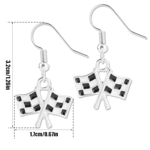 Checkered Flag Drop Earrings, Black and White Checkered Dangle Earrings for Women Race Plaid Charm Earring Racing Earrings Race Day Gifts Race Car Earrings Jewelry For Racers Racing Fans2