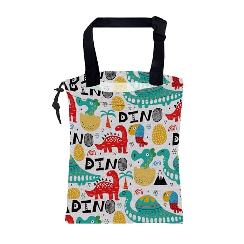 Image of Car Trash Bag Dinosaur with Abstrct Palms and Eggs Leak-Proof Waterproof Car Garbage Bag with Drawstring Foldable Canvas Trash Bin with Adjustable Buckle for Car Accessories, Travelling, Camping
