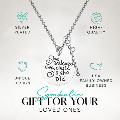 Sportybella Baton Charm Necklace- Twirling Jewelry - She Believed She Could So She Did Charm Pendant, Gift For Baton Twirler & Majorettes4