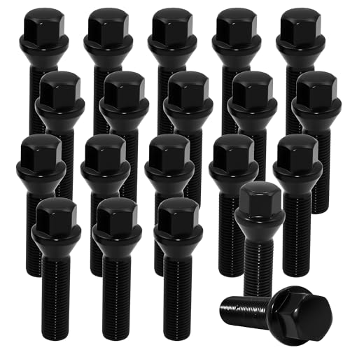 M14x1.5 Wheel Lug Bolts – 45mm Thread Length, 17mm Hex, 60° Conical Seat – Compatible with Wheel Spacers &amp; European Vehicles – 20 Pack, Black