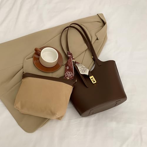 Vegan Leather Bucket Bag Designer Handbags for Women Hobo Bag 2 in 1 Scoop Neck Tote with Removable Pouch4