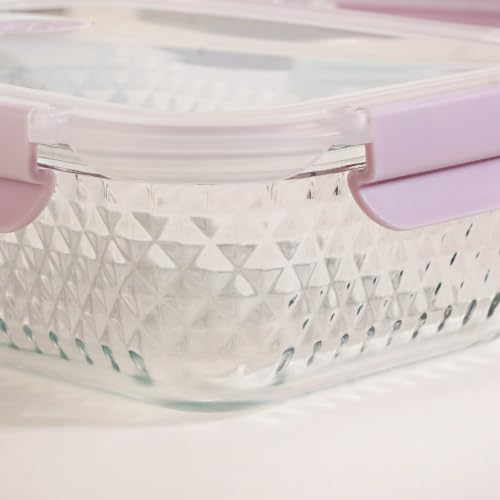 Image of Nestasia Glass Container with Lid for Kitchen Set of 3 (370ml, 660ml, 1L) - Airtight Diamond Embossed Food Container with Air Vent for Fridge Storage | Dishwasher, Microwave & Freezer Safe Container