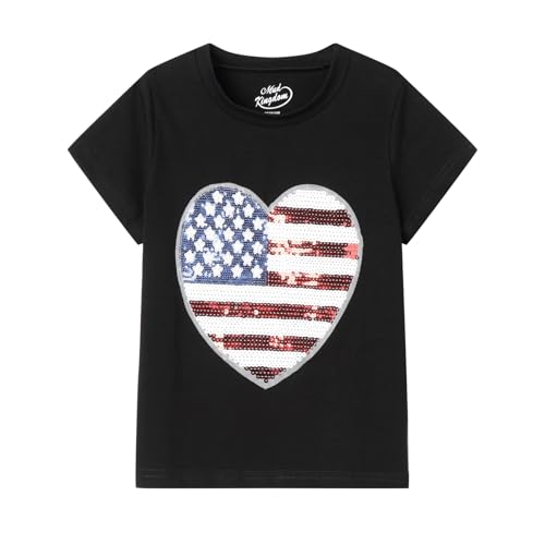 Mud Kingdom Girls Boys Independence Day T-Shirt Fashion Sequins 4th of July Top Summer American Flag 2-9Y