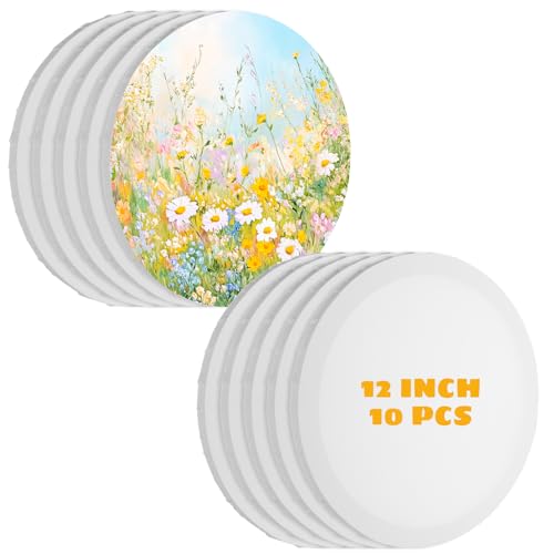 LDHHYH 10 Pack Stretched Canvas for Painting 12 Inch Round Canvas Panel Circle White Art Canvas Panels Cotton Primed Paint Blank Canvas for Oil Acrylic Gouache Crafts