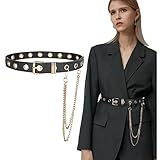 FIORETTO Grommet Leather Belt with Detachable Chain Women Men Punk Rock Waist Belts for Jeans Pants...