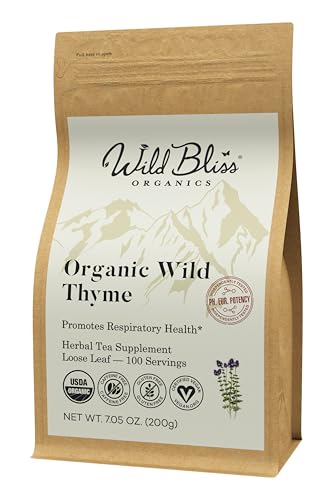 Wild Bliss Organic Wild Breckland Thyme Tea - Caffeine Free Loose Leaf Herbal Tea - Respiratory and Digestion Support - 7.05 Oz - 100 Servings