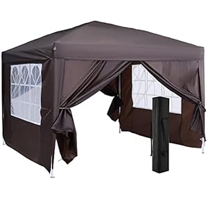 Outsunny 3 x 3 Meters Pop Up Water Resistant Gazebo Wedding Camping Party Tent Canopy Marquee – Coffee + Free Carry Bag…