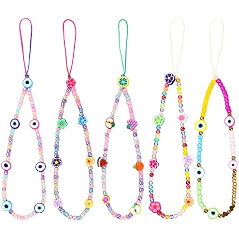 Vesaneae 5 Pieces Phone Beads, Phone Charms Chains, Phone Charm Beaded, Colorful Bead Phone Charm, Phone Chain Keychain, Strap for Women Girls, Women Fashion Phone Lanyard, Beaded Phone Lanyard Cover
