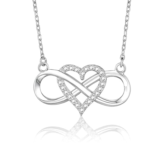 Collar con Símbolo de Infinito, Collar Infinito para Mujer Plata, Collar Corazon de Plata de Ley Cadena Extensible Colgante de Infinito, Collar con Símbolo de Infinito Clásico, para Esposa, Novia
