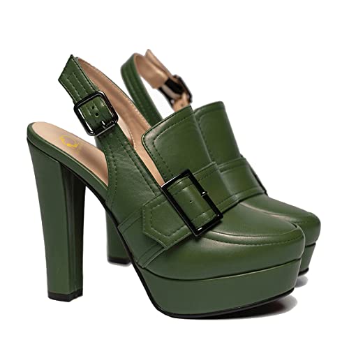 Image of SHODENSE Women Vintage Platform Chunky High Heels Pumps Shoes Round Closed Toe Platform Loafers Ankle Strap Block Heel Slingback Summer Sandals Backless Buckle Loafer Ladies Chic Sexy Party 4-11 M US