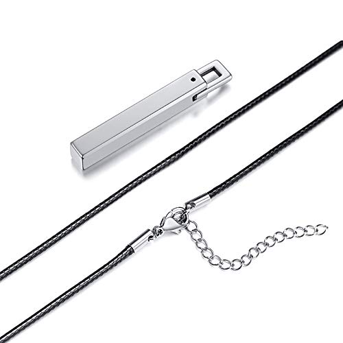 RockyuVertical Bar Necklace for Men Rope Chain Highly Polished Tungsten Carbide Bar Pendant Simple Smooth Face 24 Inch Adjustable