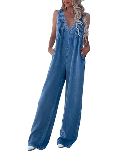 Combinaison en jean sans manches pour femme ample et dos nu idéale pour un look d'été décontracté