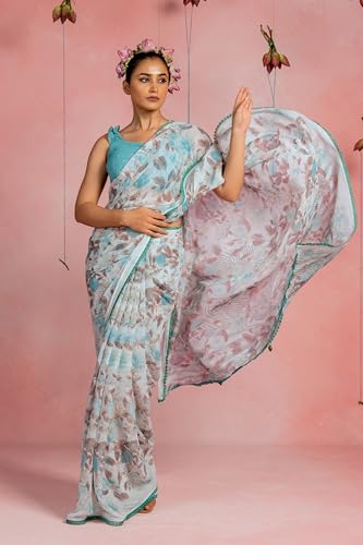 Image of MIRCHI FASHION Saree for Woman Georgette Floral and Leaf Printed | Elegant Farewell and Ceremonial Women's Sari with Blouse Piece